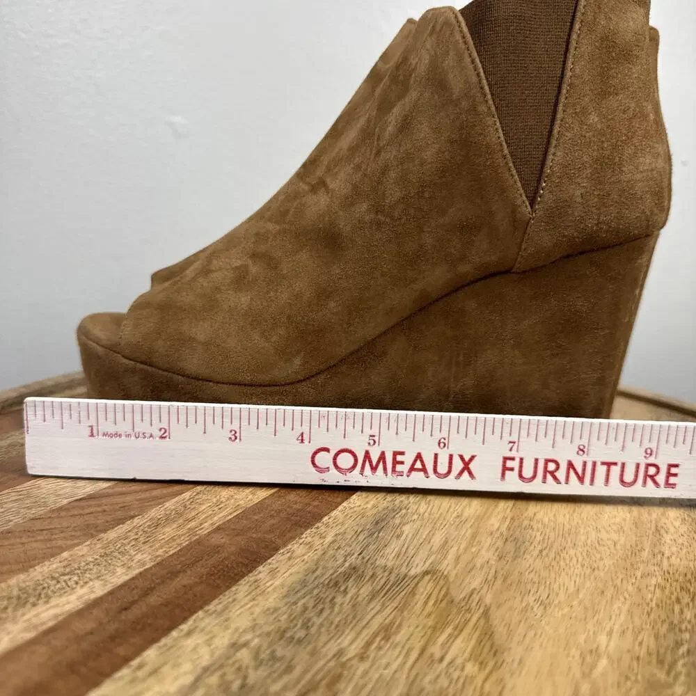 Dee Keller Suede Open Toe Pull On Platform Wedges‎ Caramel Size 38 Italy